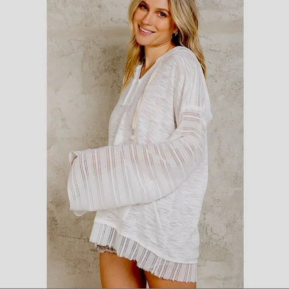 POL White Lightweight Summer Hoodie Top - Picture 6 of 7